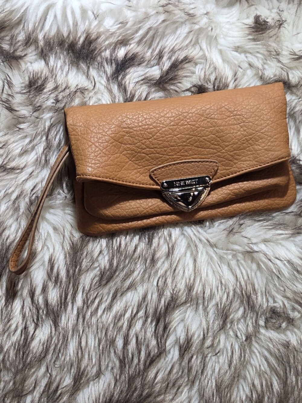 Nine West Wristlet Clutch in Tan with Silver-Tone Hardware
